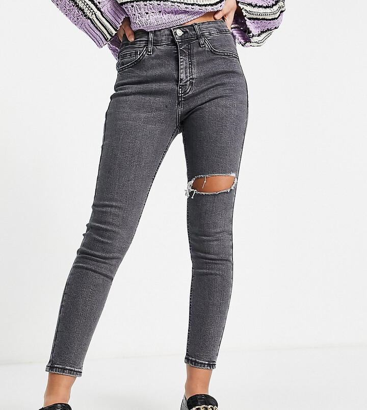 ik betwijfel het intellectueel Voorwaardelijk Topshop Petite Jamie jeans with thigh rip in dark gray - ShopStyle
