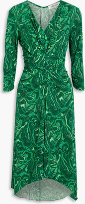 Diane von Furstenberg Lilac ruched printed jersey midi dress