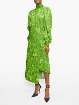 Thumbnail for your product : Balenciaga Asymmetric Poppy-print Crepe Midi Skirt - Green