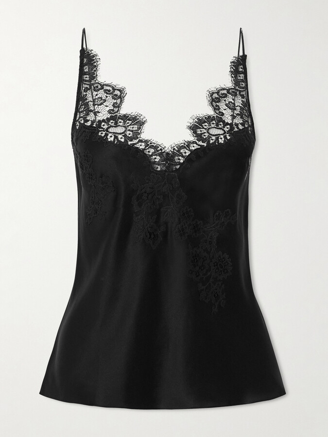 Carine Gilson - Lace-trimmed Silk-satin Camisole - Black