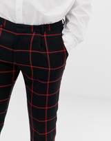 Thumbnail for your product : Noak black skinny fit cropped trouser with turn up in red check