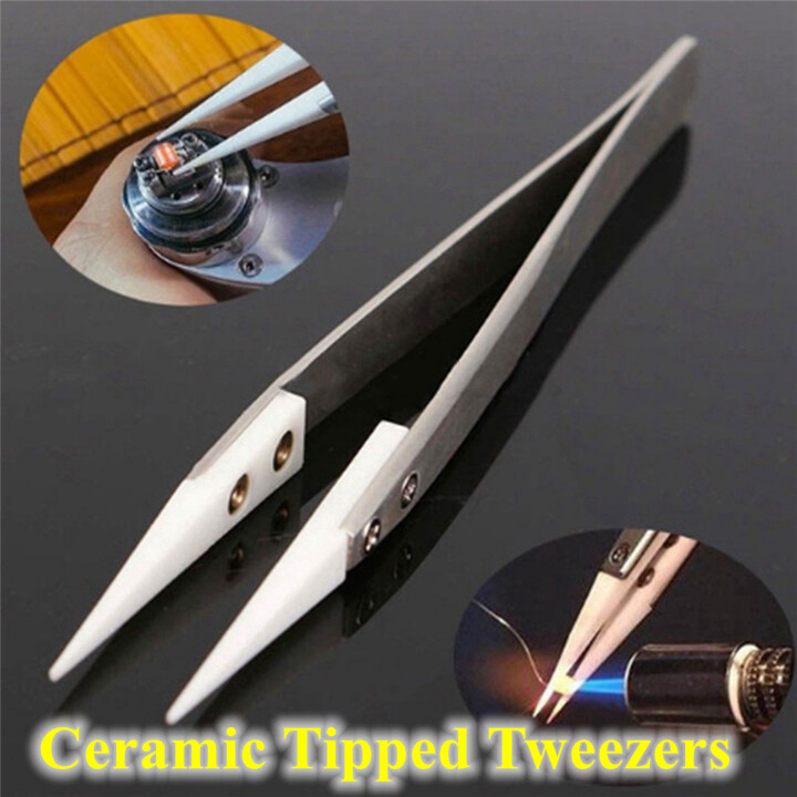 NONE Ceramic Tipped Stainless Steel Tweezers Tips Heat Pointed Resistant Tweezer Electronic Soldering Tweezers Fine Pointed Tip