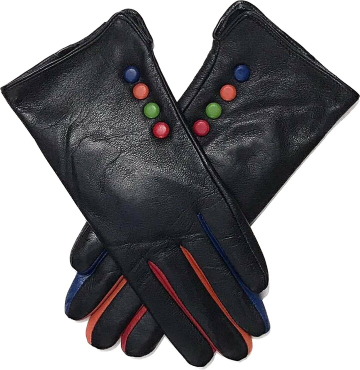 style and glamour Leather Gloves Gage Gauntlet Soft Coloured Button