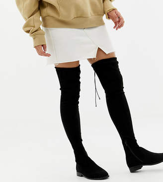 ASOS DESIGN Wide Leg Kaska flat studded thigh high boots