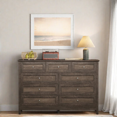 Wood Rustic Dresser With 9 Drawers And Silver Handles