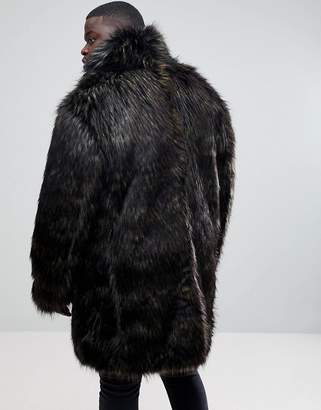 ASOS DESIGN PLUS Faux Fur Overcoat in Brown