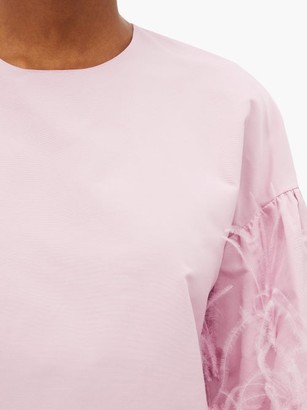 Valentino Feather-trim Cotton-blend Faille Blouse - Light Pink