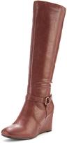 Thumbnail for your product : Shoebox Shoe Box Alberta Strappy Detail Wedge Calf Boots - Brown