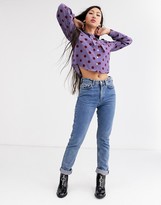 Thumbnail for your product : Monki polka dot blouse with pussy bow neck in purple