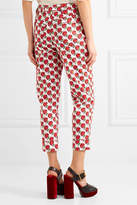 Thumbnail for your product : Prada Cropped Printed Mid-rise Slim-leg Jeans - Red