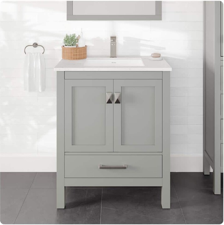 Eviva London 30 in. Single Sink Gray Bath Vanity with White Carrara Quartz Top (Assembled)