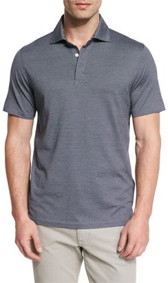 Ermenegildo Zegna Micro-Striped Cotton-Blend Short-Sleeve Polo Shirt, Navy