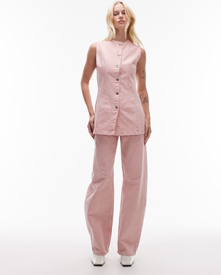 Topshop barrel leg mid rise jeans in pink