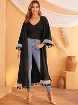 Thumbnail for your product : Shein Lace Insert Tassel Detail Belted Kimono