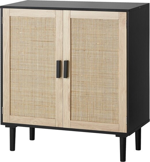 VEVORRattanCabinet,RattanStorageCabinetwith2MagneticDoorsandAdjustableShelves,SideboardBuffetCabinetforHallway,Black