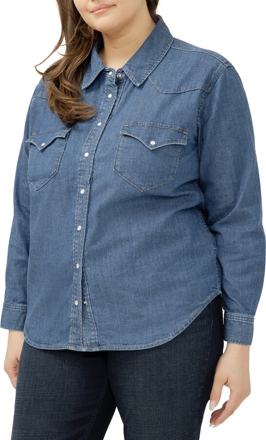 Silver Jeans Co. Cotton Blend Denim Snap-Up Western Shirt