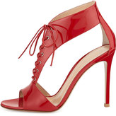 Thumbnail for your product : Gianvito Rossi T-Strap Patent Lace-Up Sandal, Red