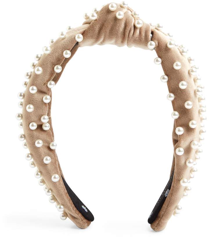Lele Sadoughi Pearl-Embellished Velvet Headband