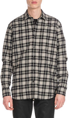 Saint Laurent Men's Cotton/Wool Plaid Flannel Shirt