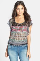 Thumbnail for your product : Love Squared Print Lace Yoke Top (Juniors) (Online Only)