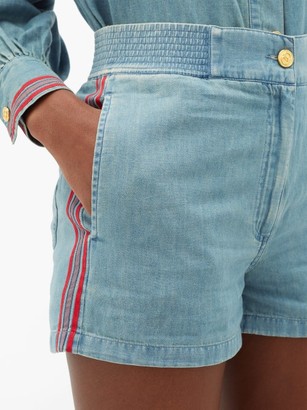 Gucci High-rise Side-stripe Chambray Shorts - Blue