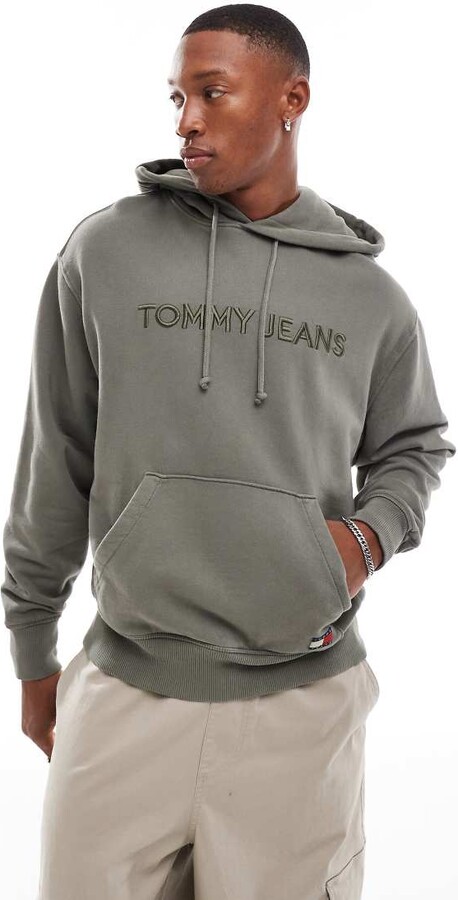 Tommy Jeans tonal linear logo hoodie in washed khaki