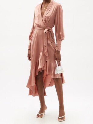 Zimmermann Bishop-sleeve Silk Wrap Midi Dress - Light Pink