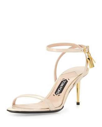 Tom Ford Patent Low-Heel Ankle Lock Sandal, Nude