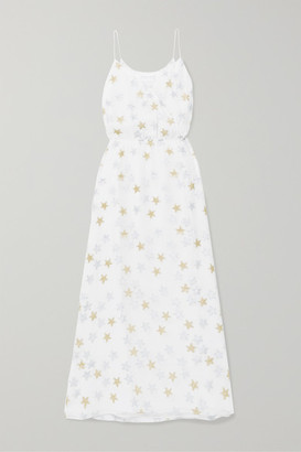 MARIE FRANCE VAN DAMME Rose Wrap-effect Metallic Fil Coupe Silk-blend Chiffon Maxi Dress - White