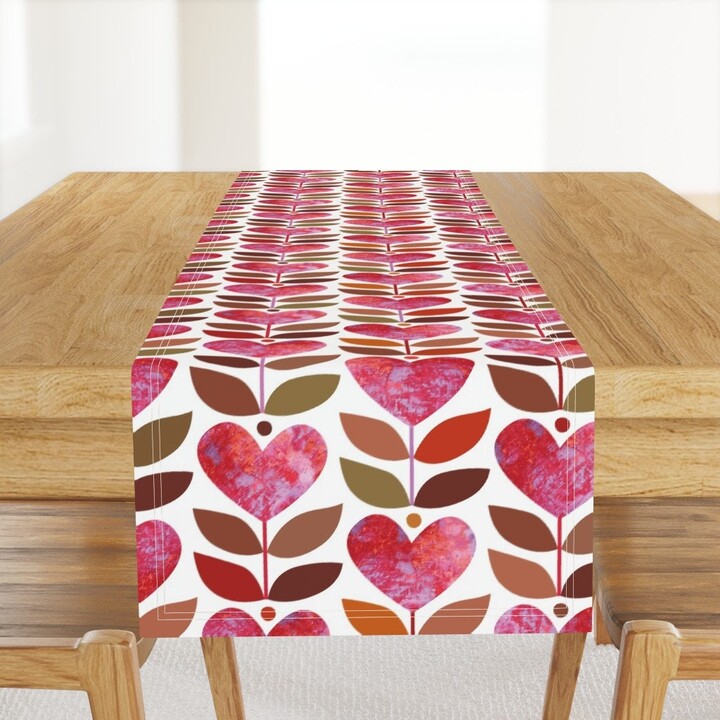 Etsy Sweetheart Table Runner - Valentine Heart Texture Apple Floral Leaf Botanical Red Cotton Sateen Love Grows By Palladinodesign