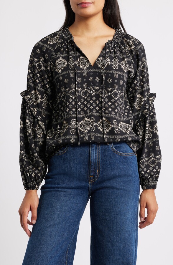 Bobeau Paisley Print Long Sleeve Woven Shirt