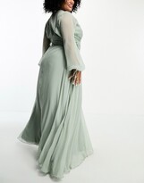 Thumbnail for your product : ASOS Curve ASOS DESIGN Curve bridesmaid long sleeve ruched maxi dress with wrap skirt in olive