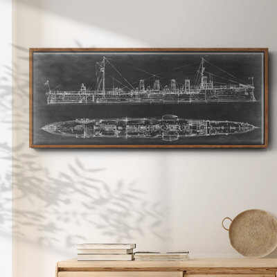 Wexford Home Navy Cruiser Blueprint- Framed Canvas