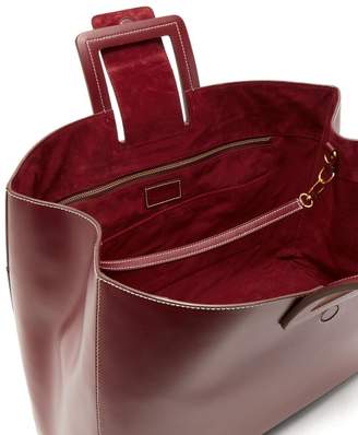 STAUD Drew Topstitched-leather Tote Bag - Womens - Burgundy