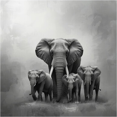 Red Barrel Studio African Elephant Family Canvas Gallery Wrap in Many Sizes