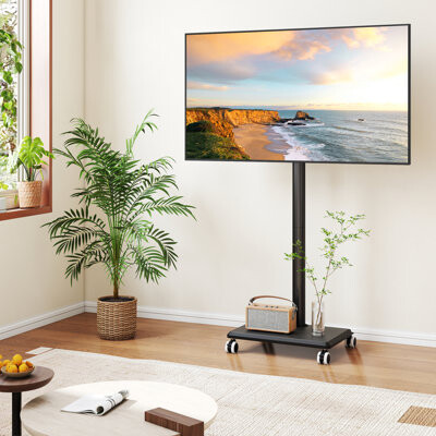 Rfiver Mobile Tv Cart Trolley Tv Stand| Height Adjustable| Wood Base| Max Vesa 400x400mm| Tv Stand On Wheels