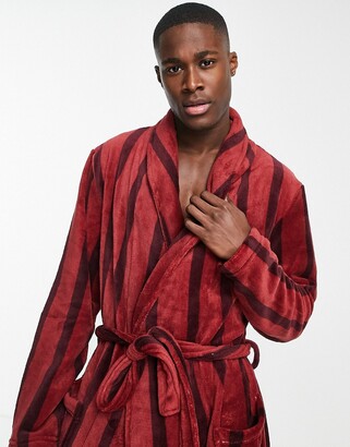 Brave Soul fleece robe with hood in red stripe - ShopStyle