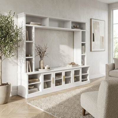 Latitude Run All-in-One Modern Entertainment Center with Bookshelves and Glass Doors for TVs Up to 80 Inches