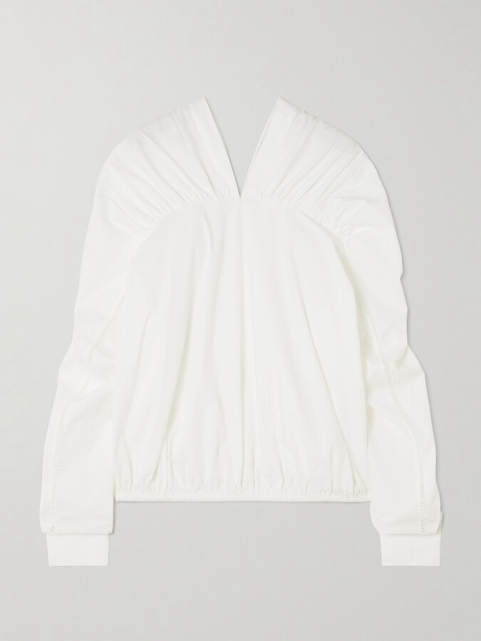 Diotima - Braceback Embroidered Gathered Cotton-poplin Blouse - White