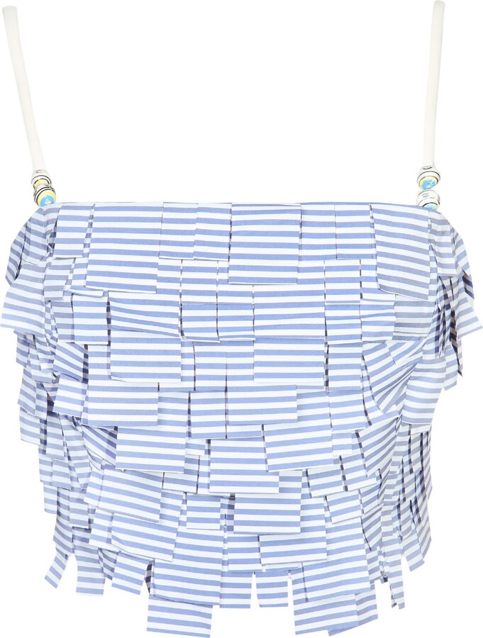 Madebyza Blue White Striped Sculptured Top