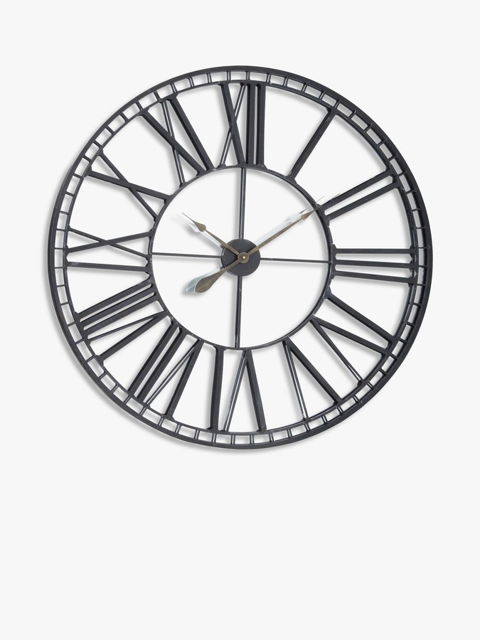 Libra Interiors Skeleton Roman Numerals Large Round Mirror Wall Clock