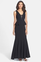 Thumbnail for your product : BCBGMAXAZRIA 'Silva' Lace Inset Crepe Peplum Gown
