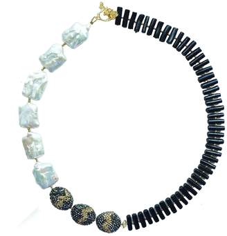 Farra - Rectangle Freshwater Pearls & Black Coral Necklace