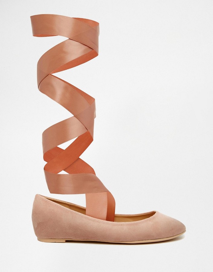 Glamorous Nude Suedette Ribbon Tie Ballet Shoes ShopStyle Flats