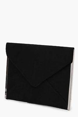 boohoo Womens Kelly Side Bar Suedette Envelope Clutch in Black size One Size