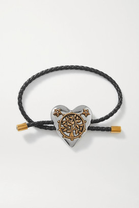 Alexander McQueen Heart Woven Leather, Silver And Gold-tone Crystal Bracelet