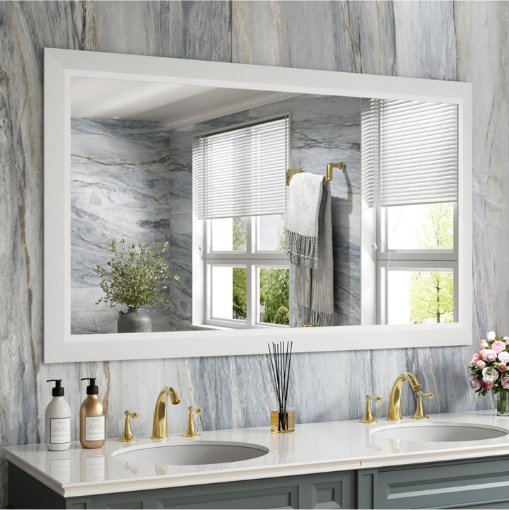 Amorho Bathroom Mirror, 50" x 30" Inch Thick Metal Framed Wall Mirrors for Over Sink, Bedroom, Living Room, Entryway, Rectangle Wall-Mounted Mirrors i