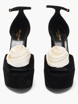 Thumbnail for your product : Saint Laurent Jodie Rose-embellished Suede Platform Sandals - Black White