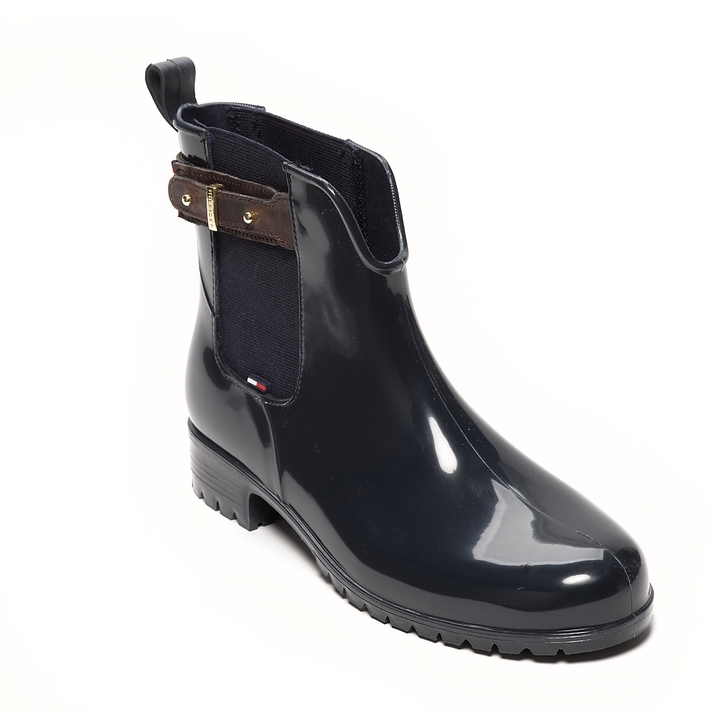 tommy hilfiger glossy ankle rain boots