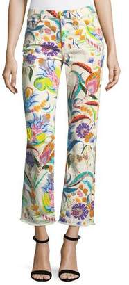 Etro Floral-Print Raw-Hem Jeans